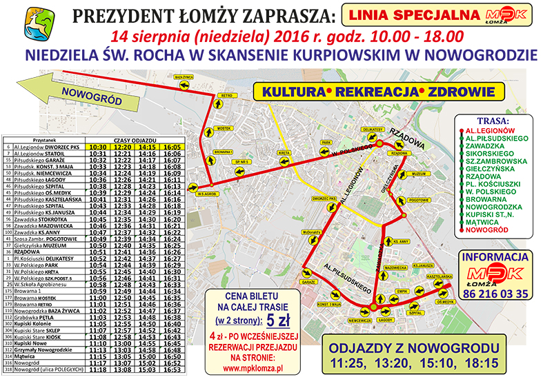 rozkład jazdy linii specjalnej MPK