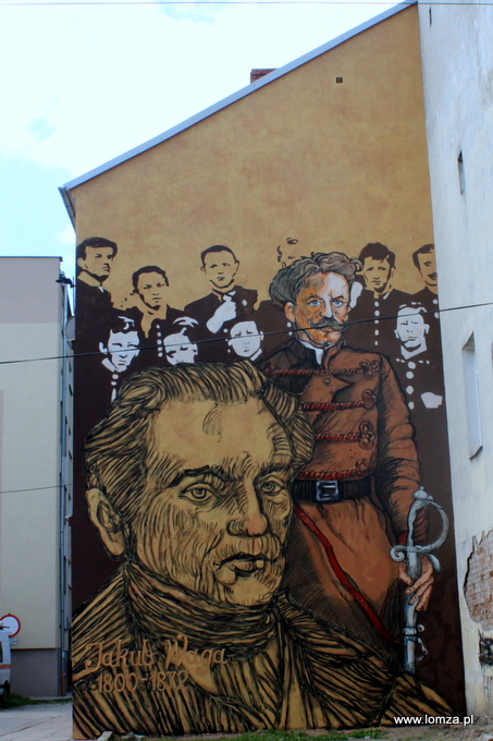 mural przy ul. Polowej 57 przedstawiający Jakuba Wagę