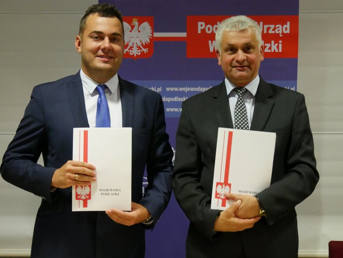 Prezydent Łomży Mariusz Chrzanowski i Wojewoda Podlaski Bohdan Paszkowski