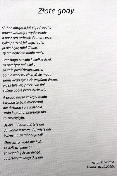 wiersz pt. "Złote Gody" autorstwa E. Krajewskiego