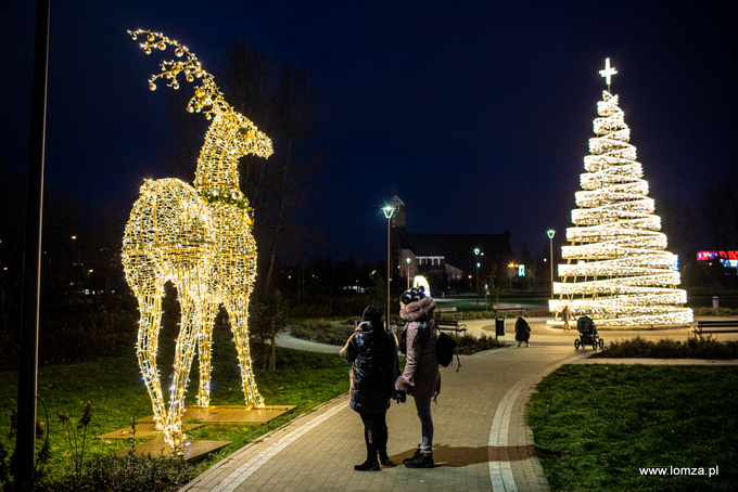 iluminacje świąteczne w Parku Jana Pawła II - Papieża Pielgrzyma w Łomży