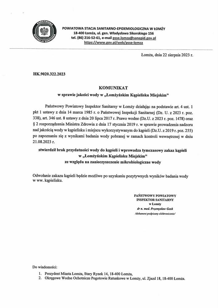 treść komunikatu