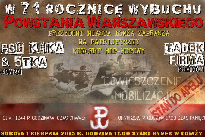 Patriotyczny koncert hip-hopowy w 71. rocznicę wybuchu Powstania Warszawskiego