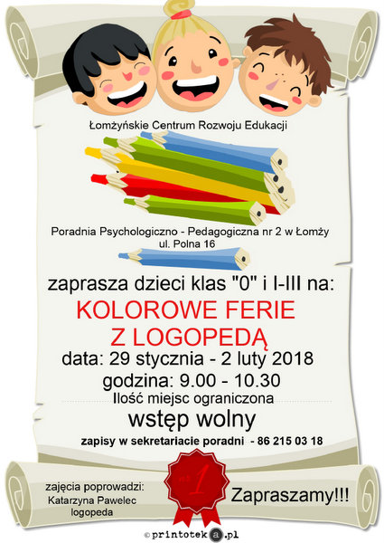 Kolorowe ferie z logopedą w Poradni Psychologiczno – Pedagogicznej nr 2 w Łomży