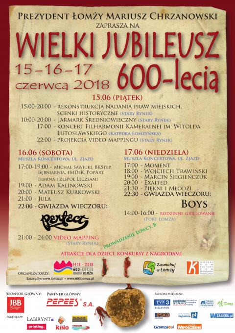 Program obchodów Wielkiego Jubileuszu 600-lecia nadania praw miejskich