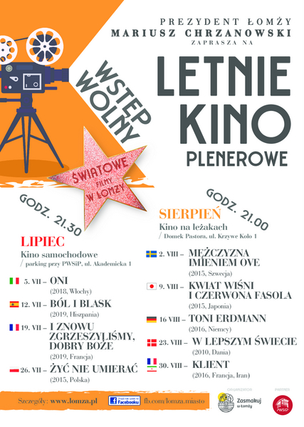 Światowe filmy podczas letniego kina plenerowego w Łomży