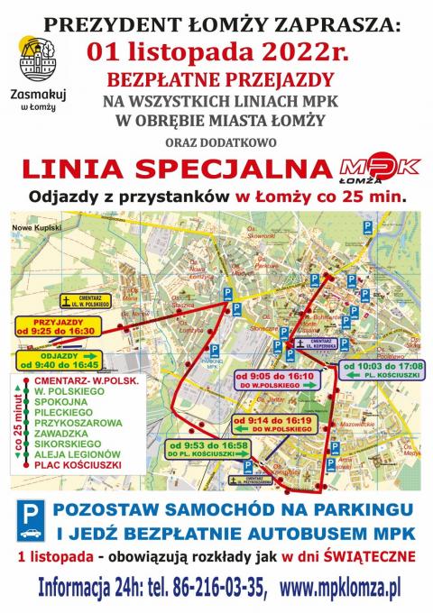 Linia specjalna i bezpłatna komunikacja na dzień Wszystkich Świętych