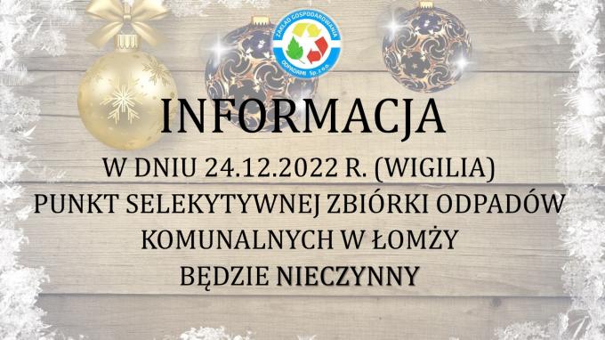 W wigilię PSZOK będzie nieczynny