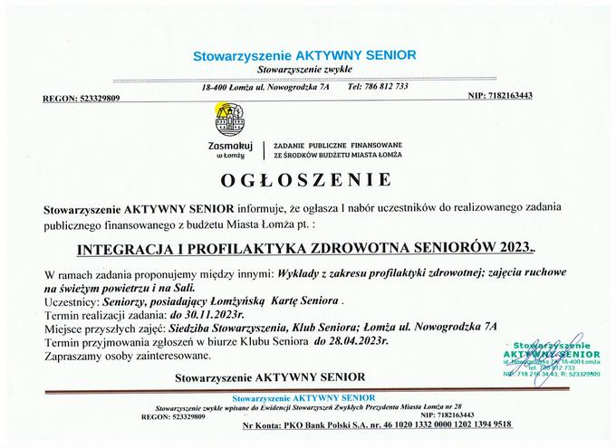 Integracja i profilaktyka zdrowotna seniorów