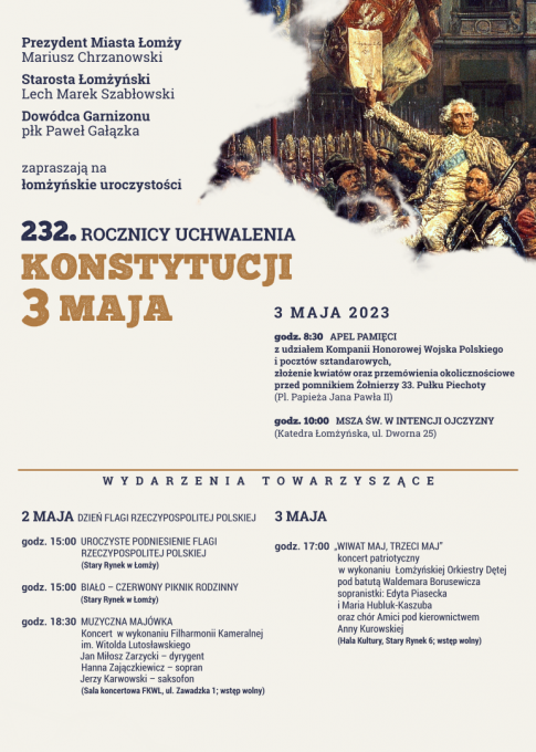Program obchodów Święta Konstytucji 3 Maja i Dnia Flagi RP w Łomży
