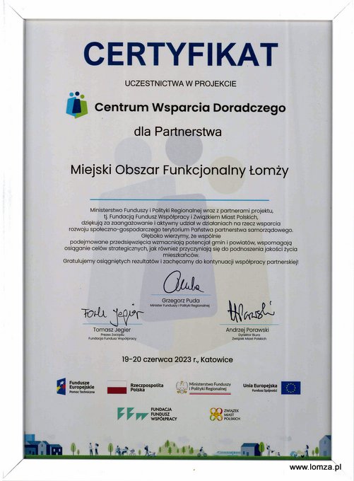 Certyfikat udziału w projekcie CWD Plus